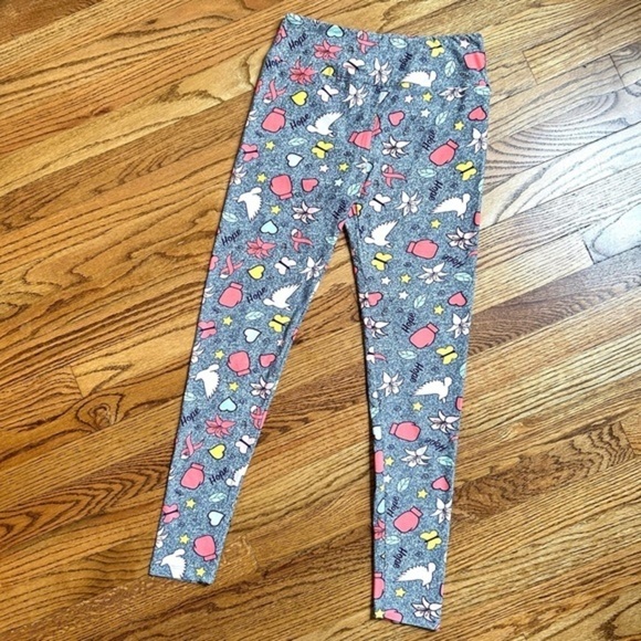 New LuLaRoe Rare Grey & White Speckled Lily Breast Cancer Awareness Leggings OS - Picture 8 of 16